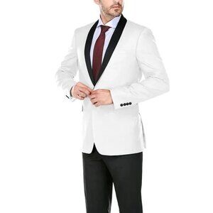 All White Mens Tuxedo - Wedding Suit -Mens Traditional Slim Fit Shawl Collar Tux
